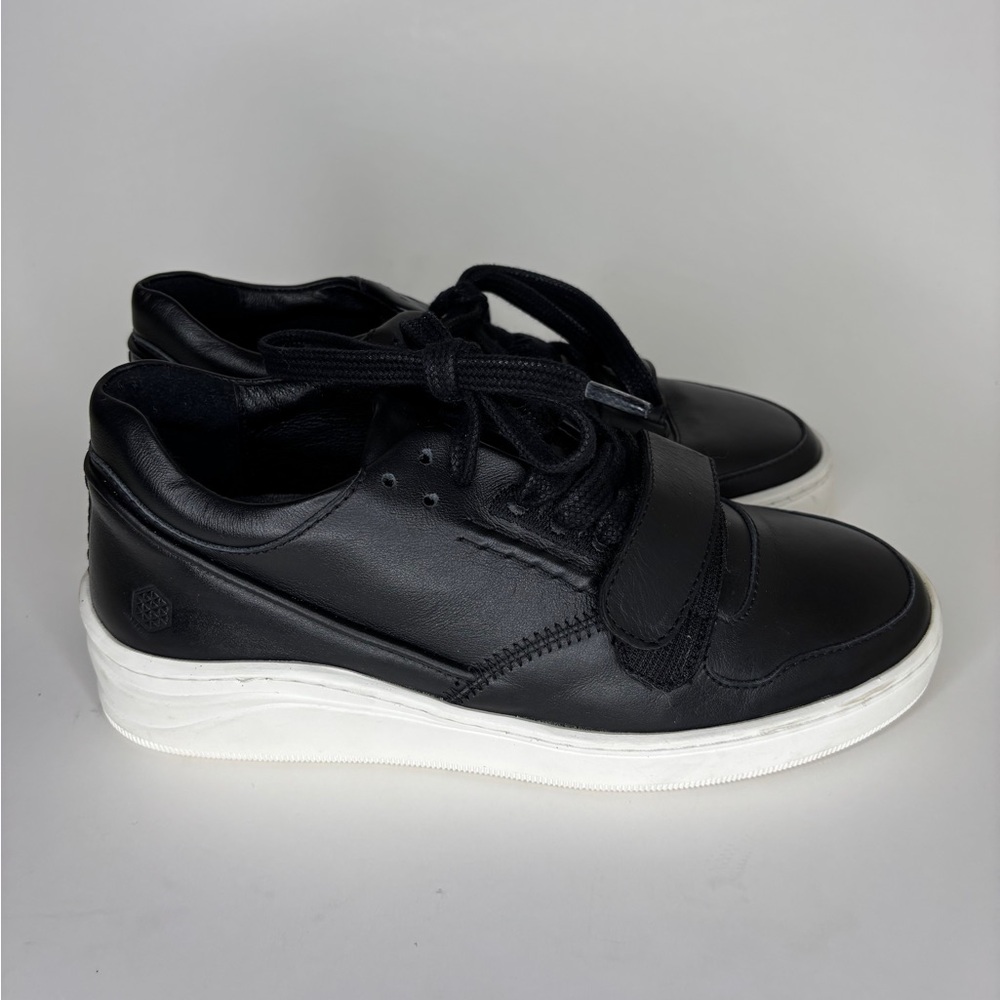 Alma Mater Shoes Lace Up Casual Sneakers Women Size 37 US 6 Black Leather Port